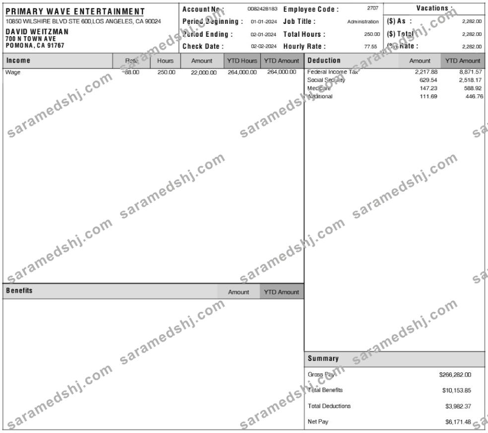 Primary Wave Entertainment pay statement template in Word and PDF formats.pdf, 1